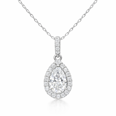 Pear Diamond Halo Pendant Necklace