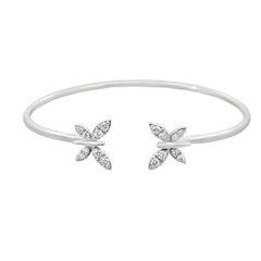 White Gold Bangle Bracelet with Diamond Floral Motifs in Pavé Setting