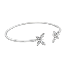 White Gold Bangle Bracelet with Diamond Floral Motifs in Pavé Setting