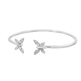 White Gold Bangle Bracelet with Diamond Floral Motifs in Pavé Setting