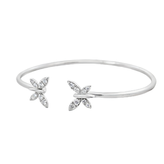 White Gold Bangle Bracelet with Diamond Floral Motifs in Pavé Setting