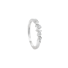 White Gold Ring Mount with Central Round Brilliant Cut Diamond and Tapered Baguette Cut Accents