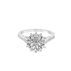 White Gold Multistone Ring with Floral Cluster Design and Diamond Accents