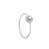White Gold Solitaire Ring with Halo of Diamonds