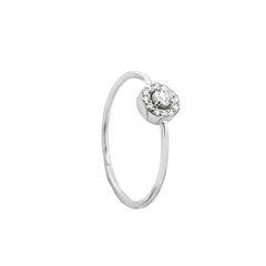 White Gold Solitaire Ring with Halo of Diamonds