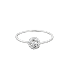 White Gold Solitaire Ring with Halo of Diamonds