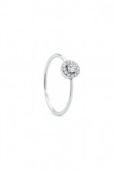 White Gold Solitaire Ring with Halo of Diamonds