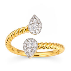 Gold open ring with diamond teardrop stones