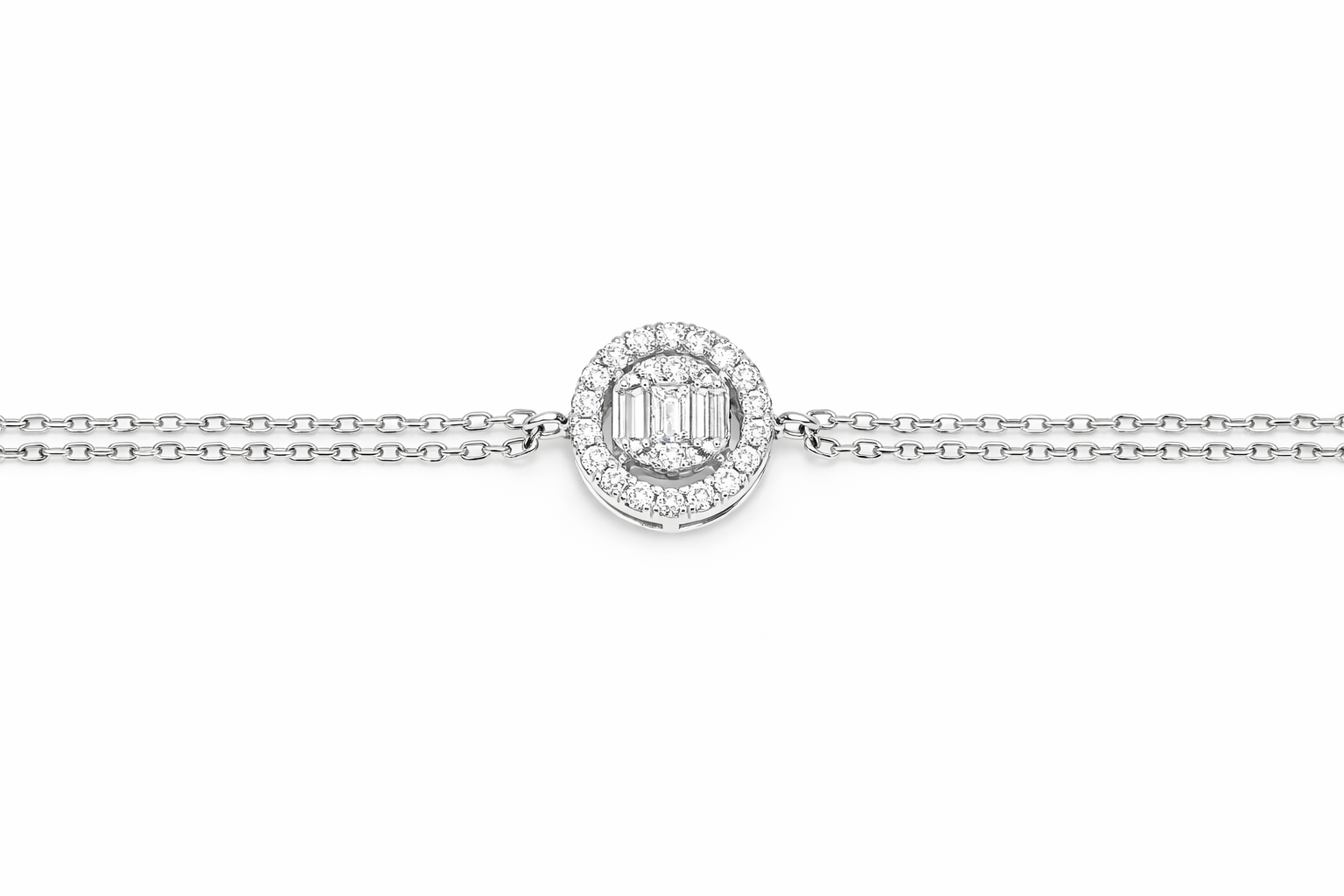 Shop the 18K Gold Baguette Halo Diamond Bracelet by Amadura Jewelry. Visit our El Korba and Citystars Mall boutiques. IGI, GIA & HRD diamond certificates available upon request.