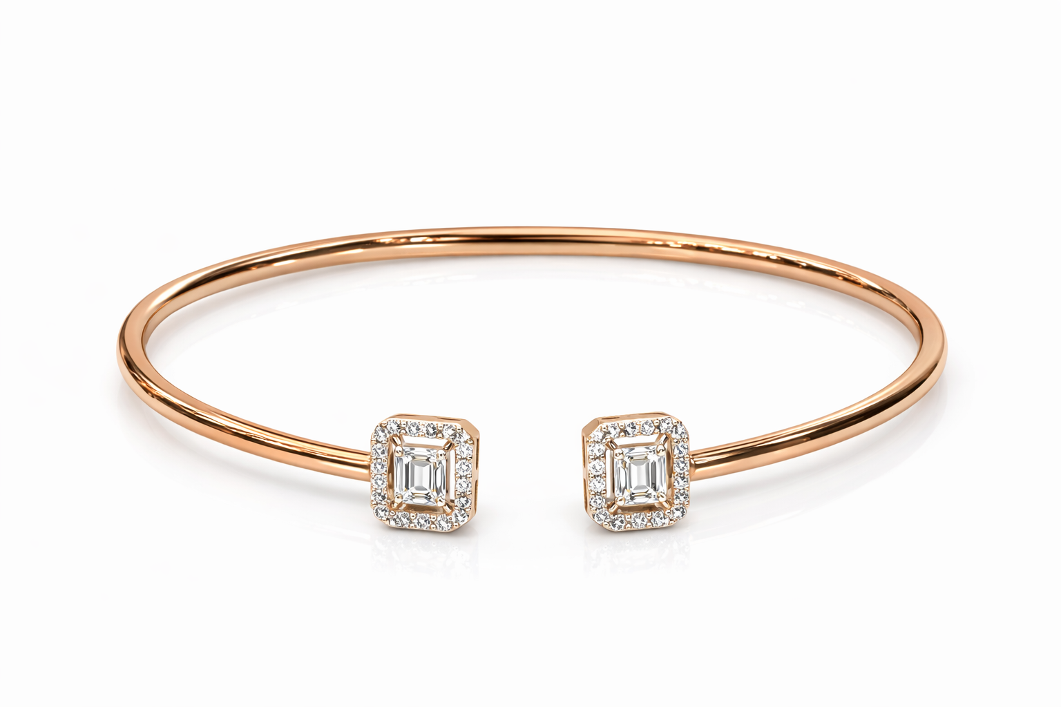 Emerald Halo Diamond Open Bangle Bracelet Main image