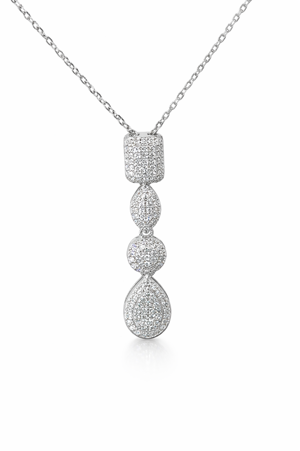 Multi-Shape Diamond Drop Pendant Necklace