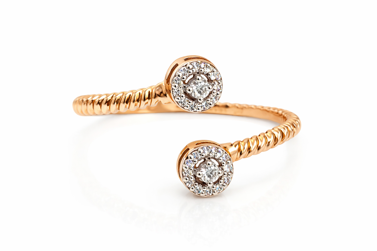 Rose gold open ring with diamond accents