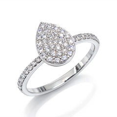 White gold ring with a teardrop-shaped diamond