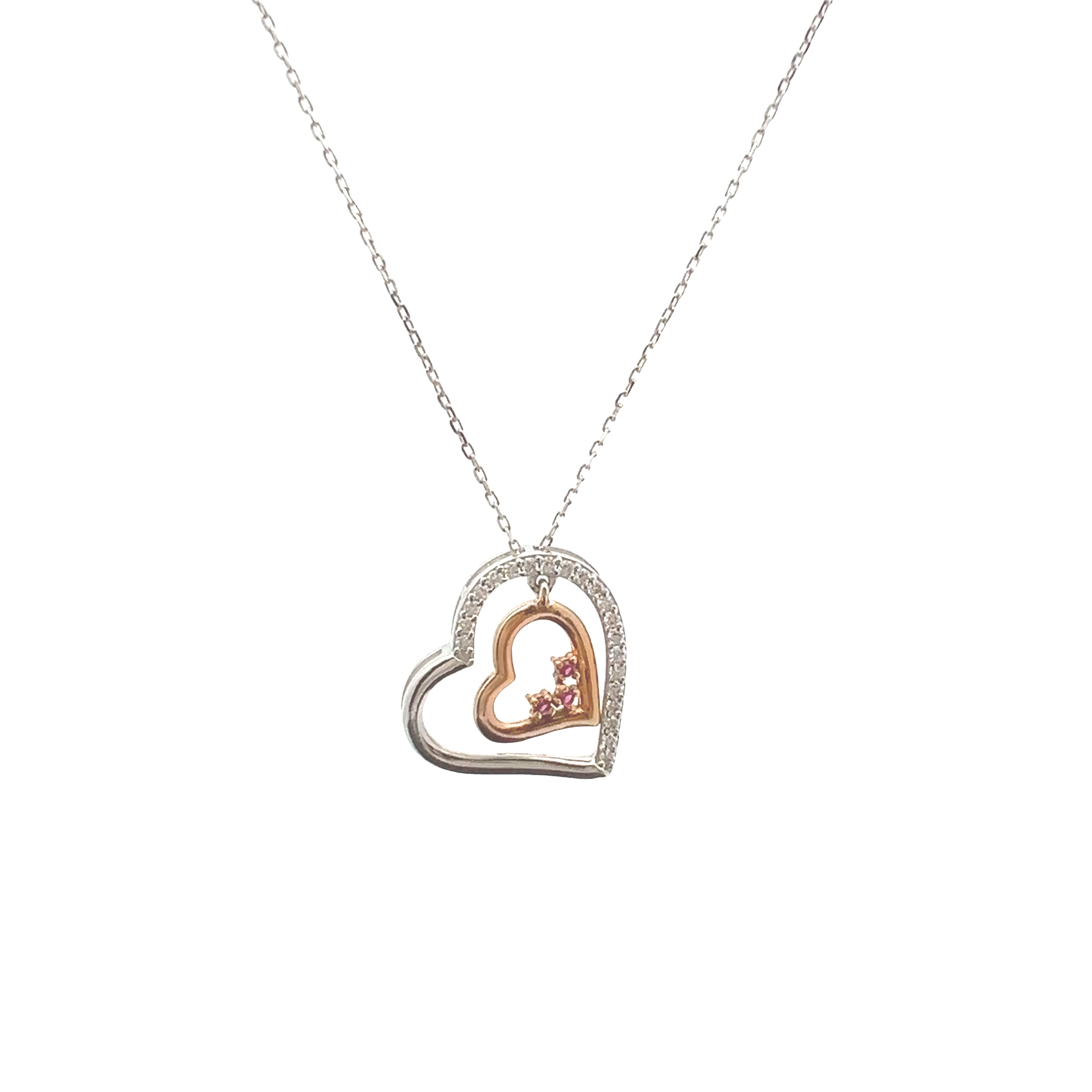 Heart-shaped necklace with a small heart pendant Main image
