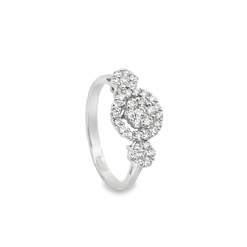 Three Stone Halo Diamond Ring
