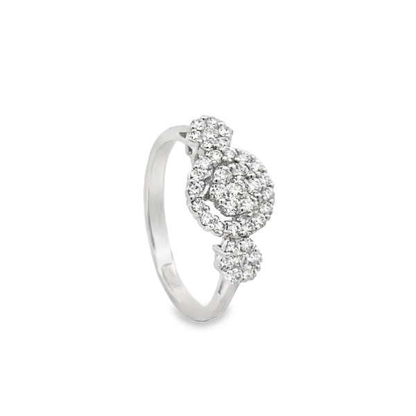 Three Stone Halo Diamond Ring