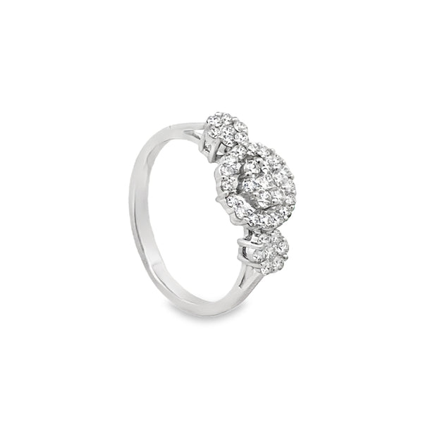Three Stone Halo Diamond Ring