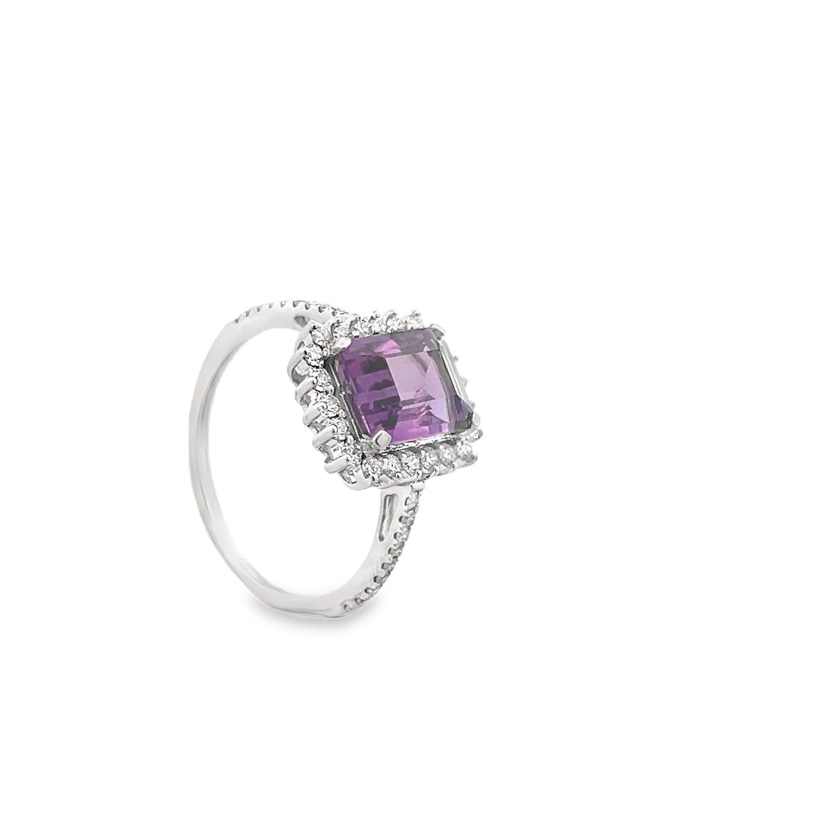 Amethyst Halo Diamond Ring