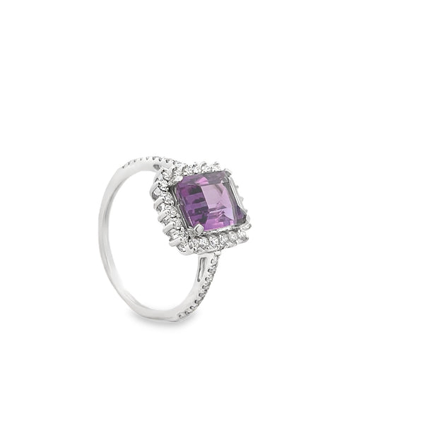 Amethyst Halo Diamond Ring