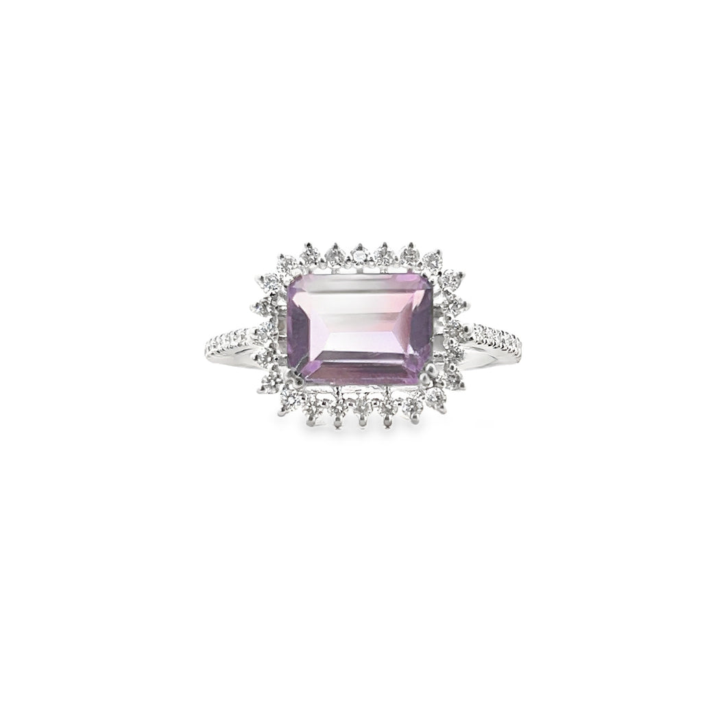 Amethyst Halo Diamond Ring