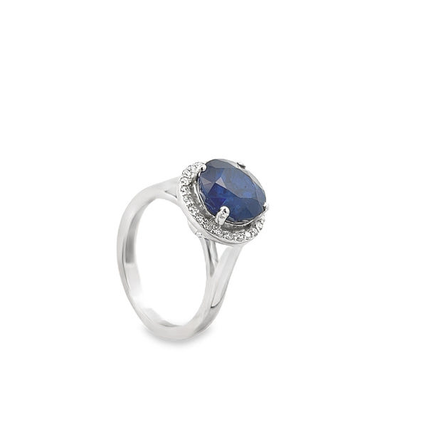 Oval Sapphire Halo Diamond Ring