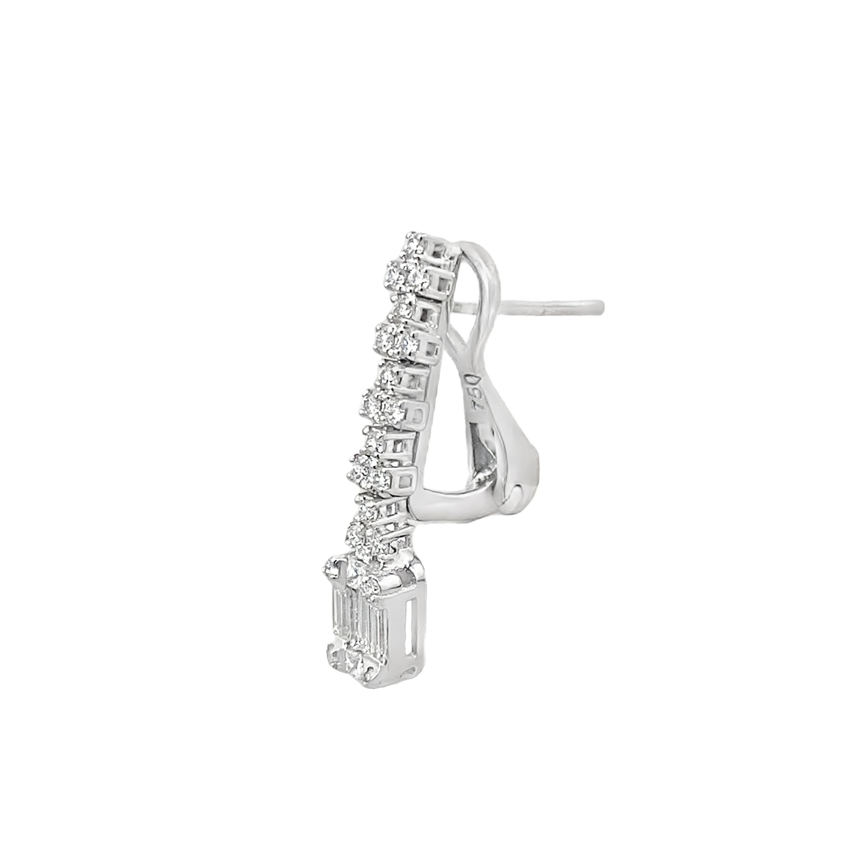 White Gold Drop Earrings with Round Brilliant and Emerald Cut Diamonds Main image
