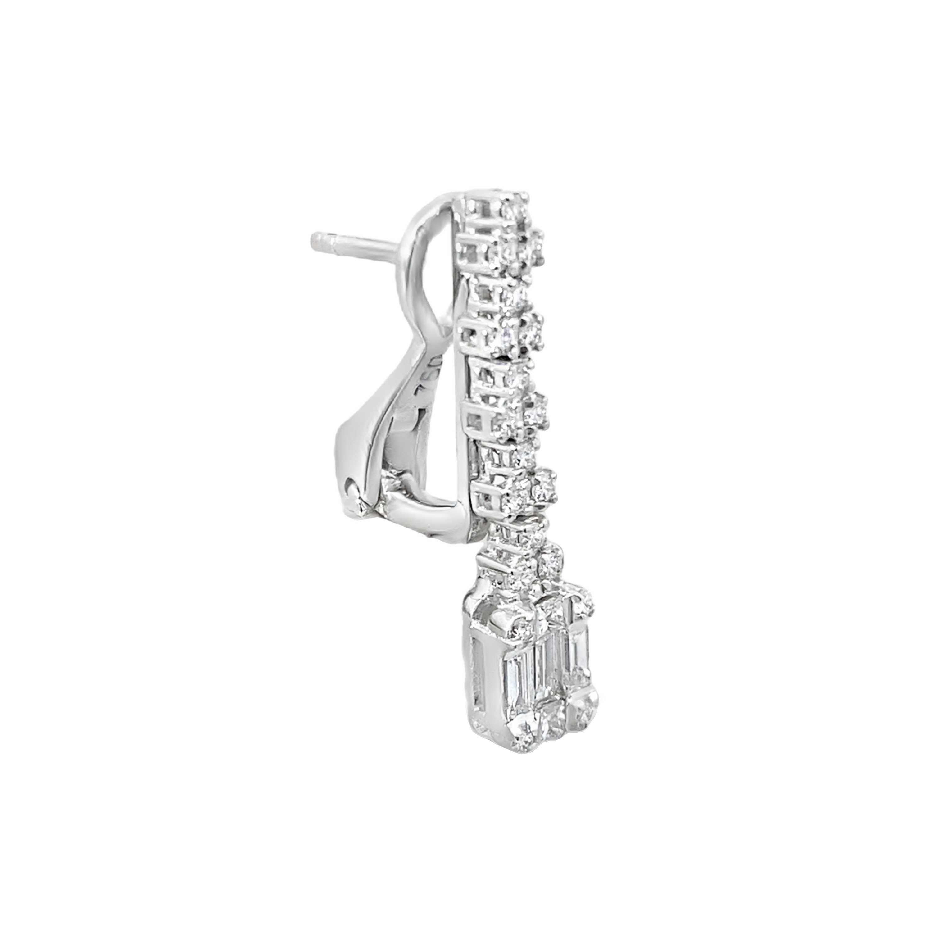 White Gold Drop Earrings with Round Brilliant and Emerald Cut Diamonds