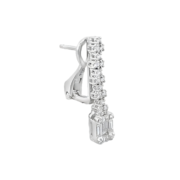 White Gold Drop Earrings with Round Brilliant and Emerald Cut Diamonds