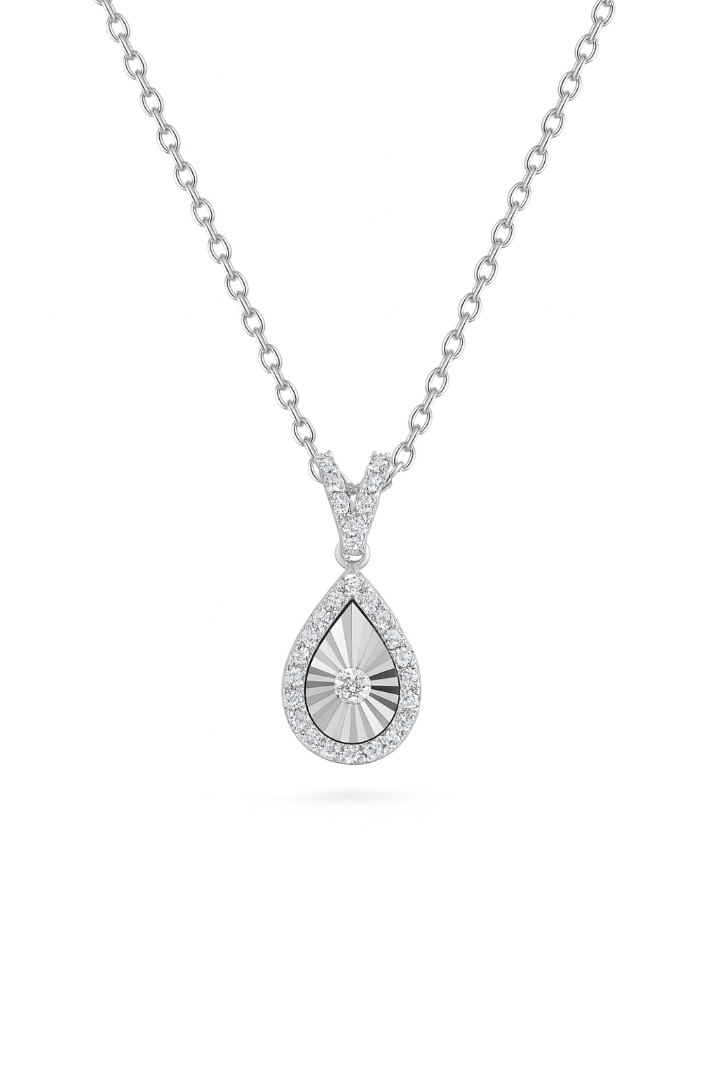 Teardrop Sunburst Diamond Pendant Necklace Main image