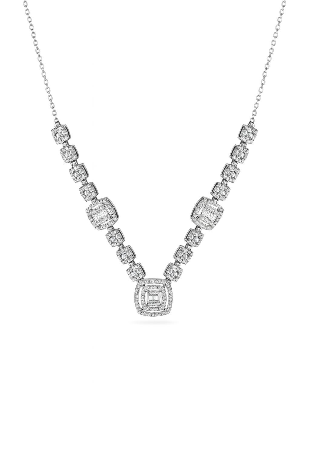Baguette Halo Diamond Statement Necklace