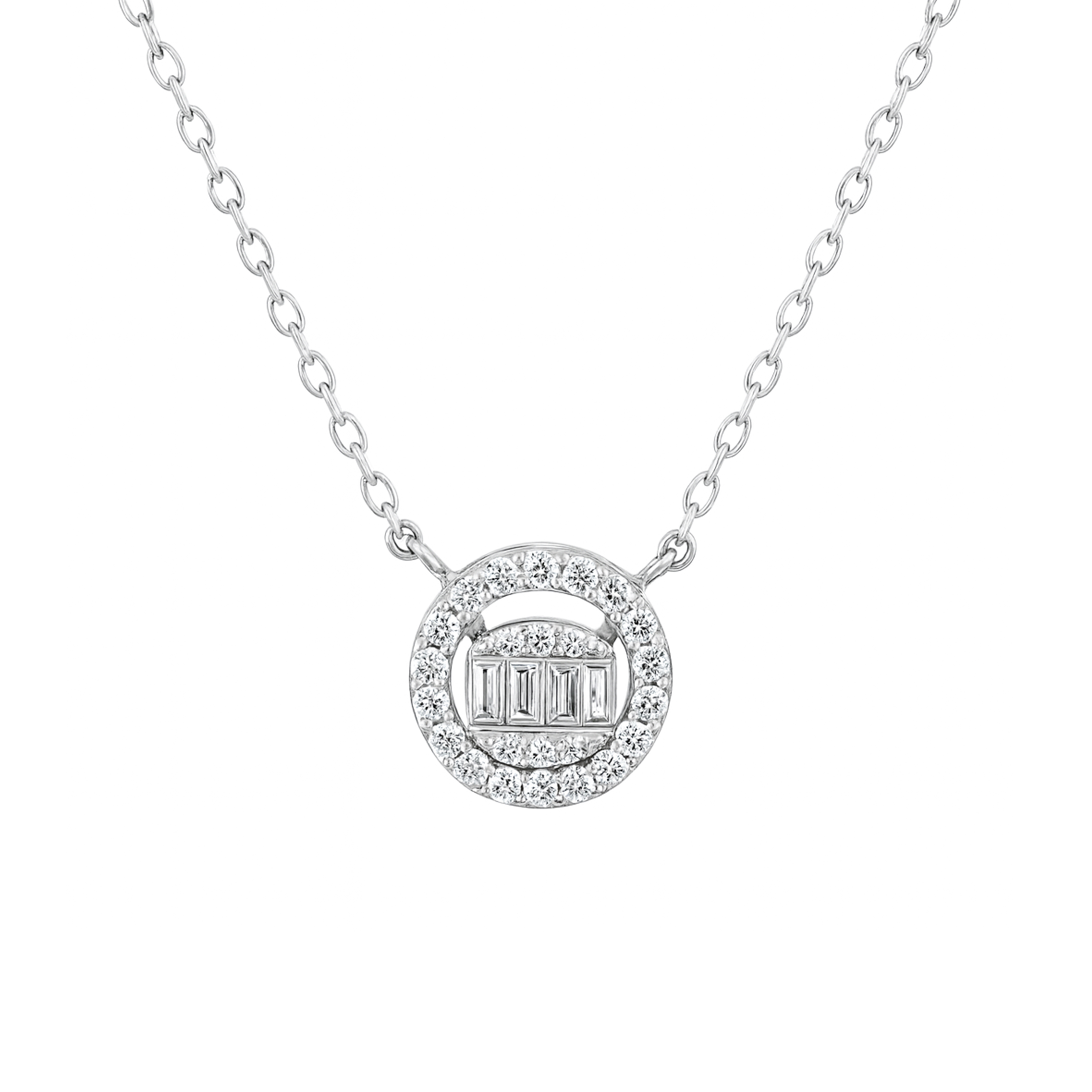 Baguette Halo Circle Diamond Pendant Necklace Main image