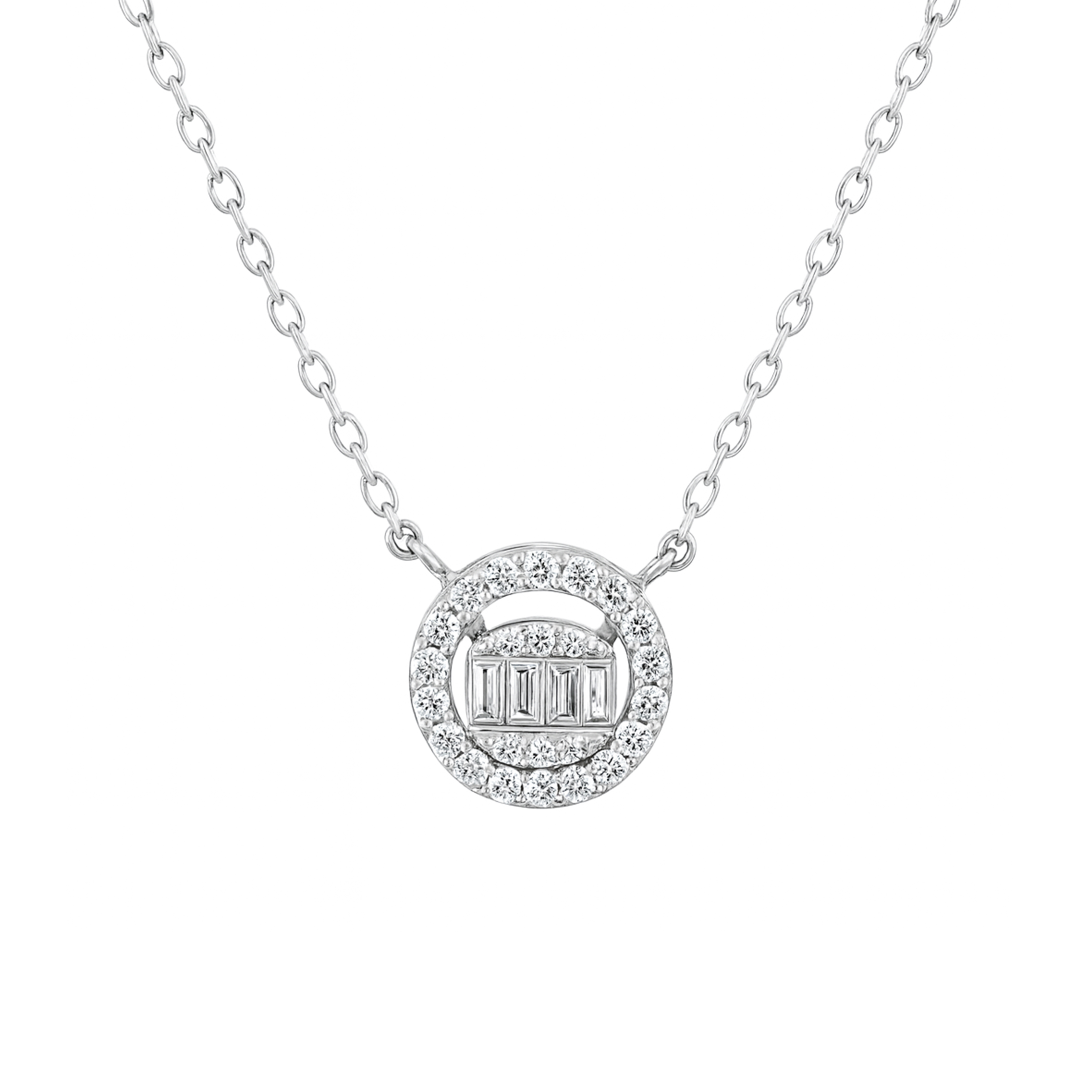 Baguette Halo Circle Diamond Pendant Necklace