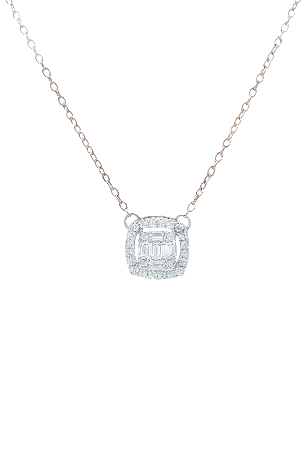 Diamond necklace with a cushion-cut center stone