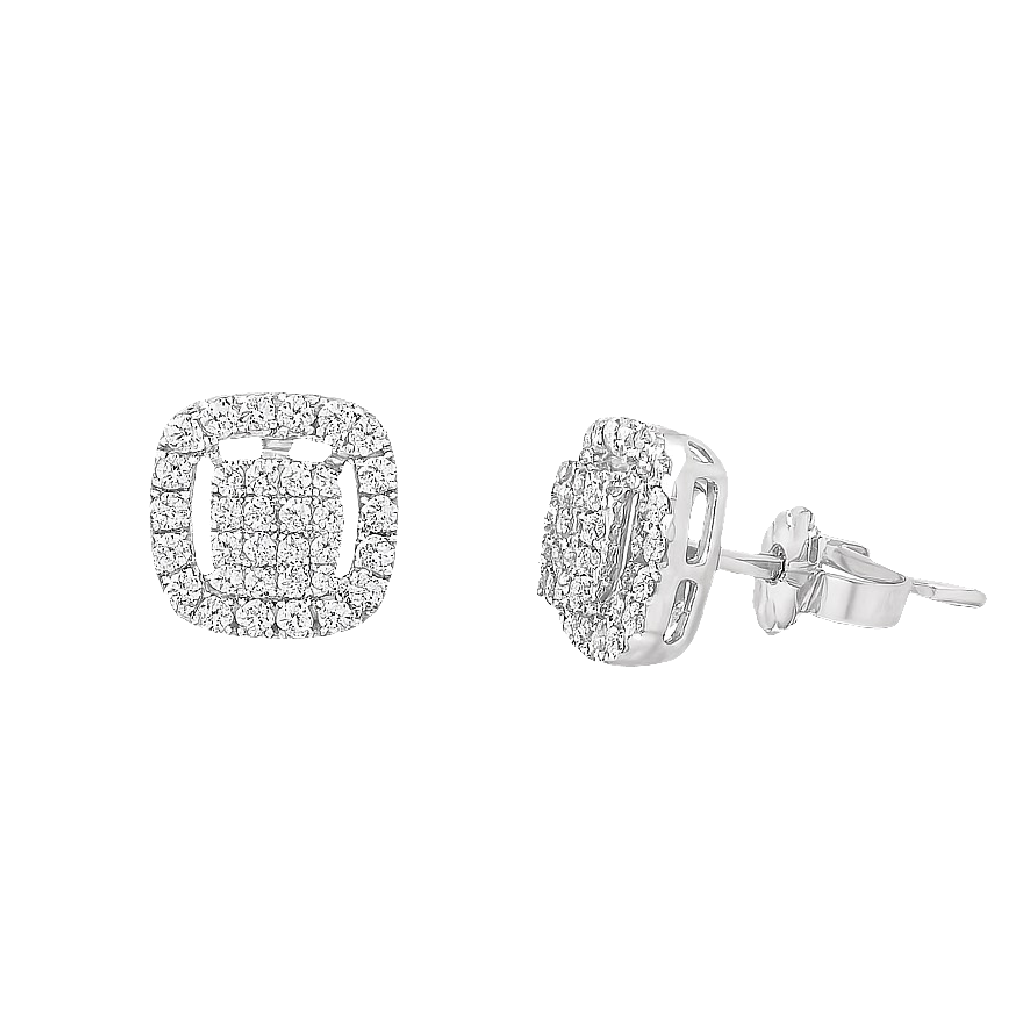 Shop Cushion Halo Diamond Stud Earrings by Amadura Jewelry. 0.35 CT G VS1 natural diamonds. Visit El Korba & Citystars. IGI, GIA & HRD certificates.