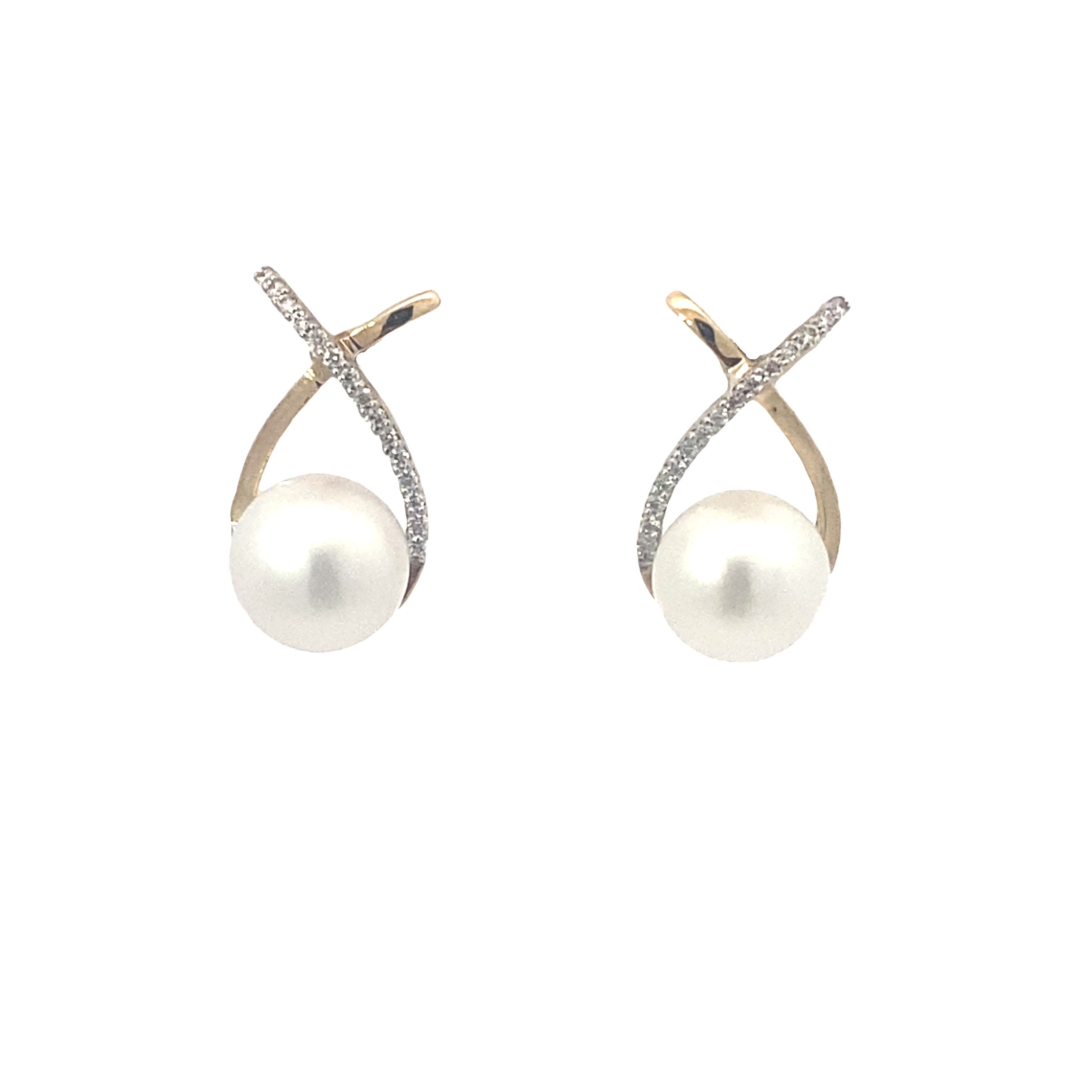 Shop Freshwater Pearl & Diamond Ribbon Stud Earrings by Amadura Jewelry. 0.11 CT natural diamonds. Visit El Korba & Citystars. IGI, GIA & HRD certificates.