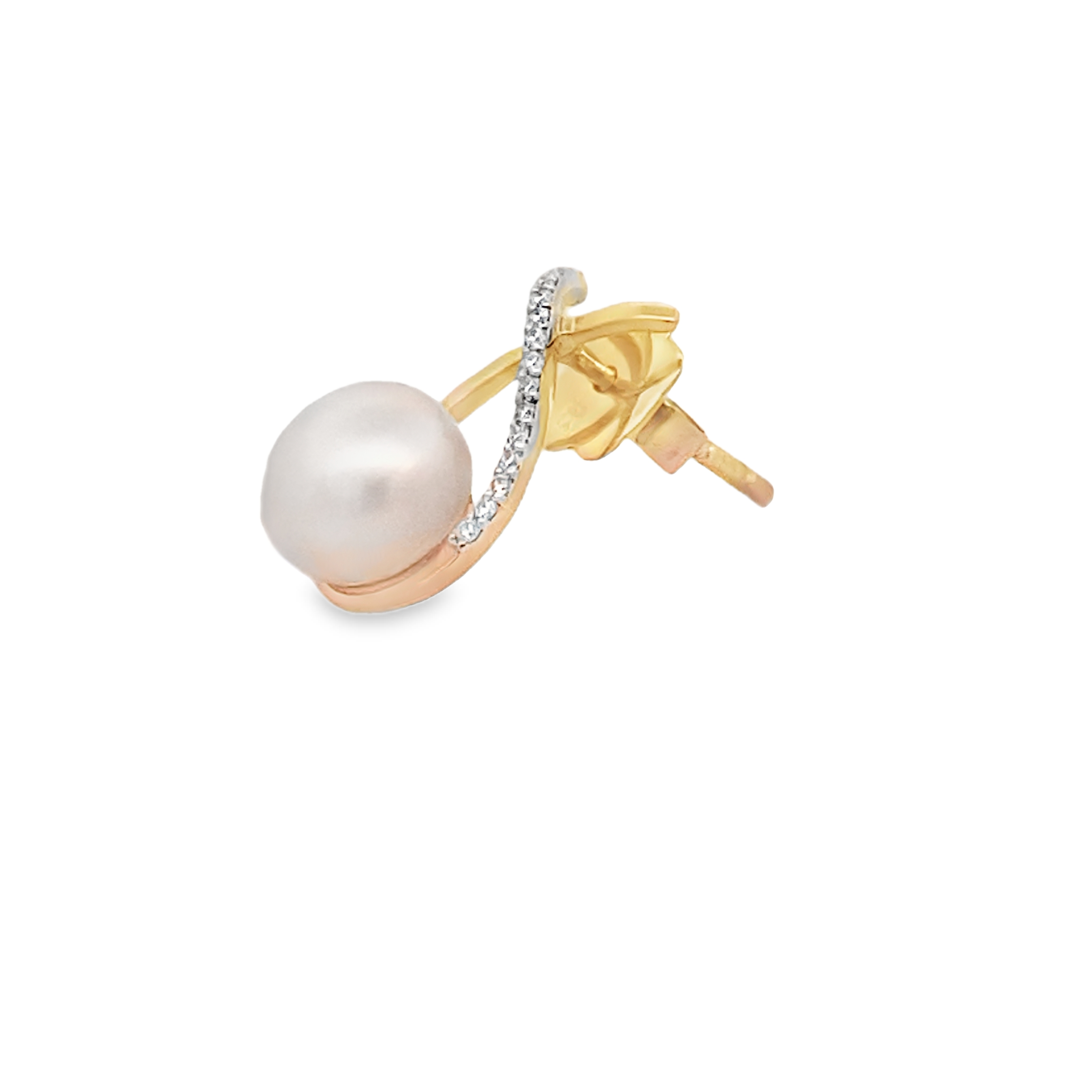 Freshwater Pearl & Diamond Ribbon Stud Earrings Secondary image