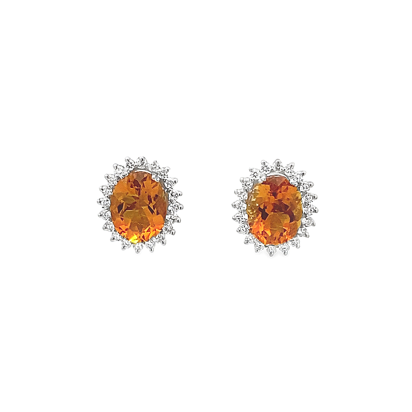 Shop 18K White Gold Citrine & Diamond Halo Stud Earrings by Amadura Jewelry. 0.49 CT G VS natural diamonds. Visit El Korba & Citystars. IGI, GIA & HRD certificates.