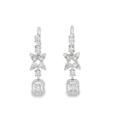Shop 18K White Gold Diamond Flower Drop Earrings by Amadura Jewelry. 0.95 CT G VS1 natural diamonds. Visit El Korba & Citystars. IGI, GIA & HRD certificates.