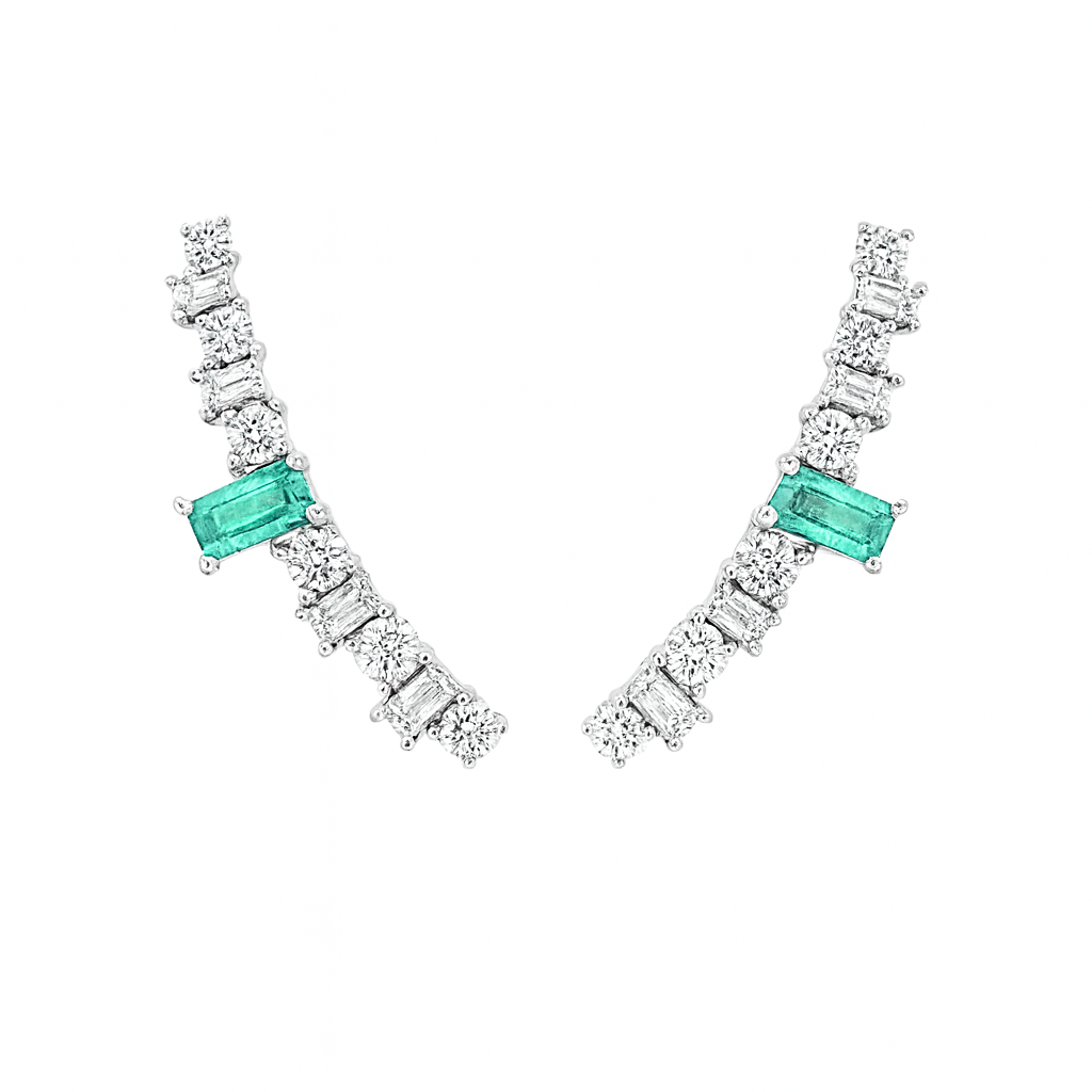 Shop Emerald & Diamond Ear Climber Earrings by Amadura Jewelry. 0.55 CT G VS natural diamonds. Visit El Korba & Citystars. IGI, GIA & HRD certificates. Main image