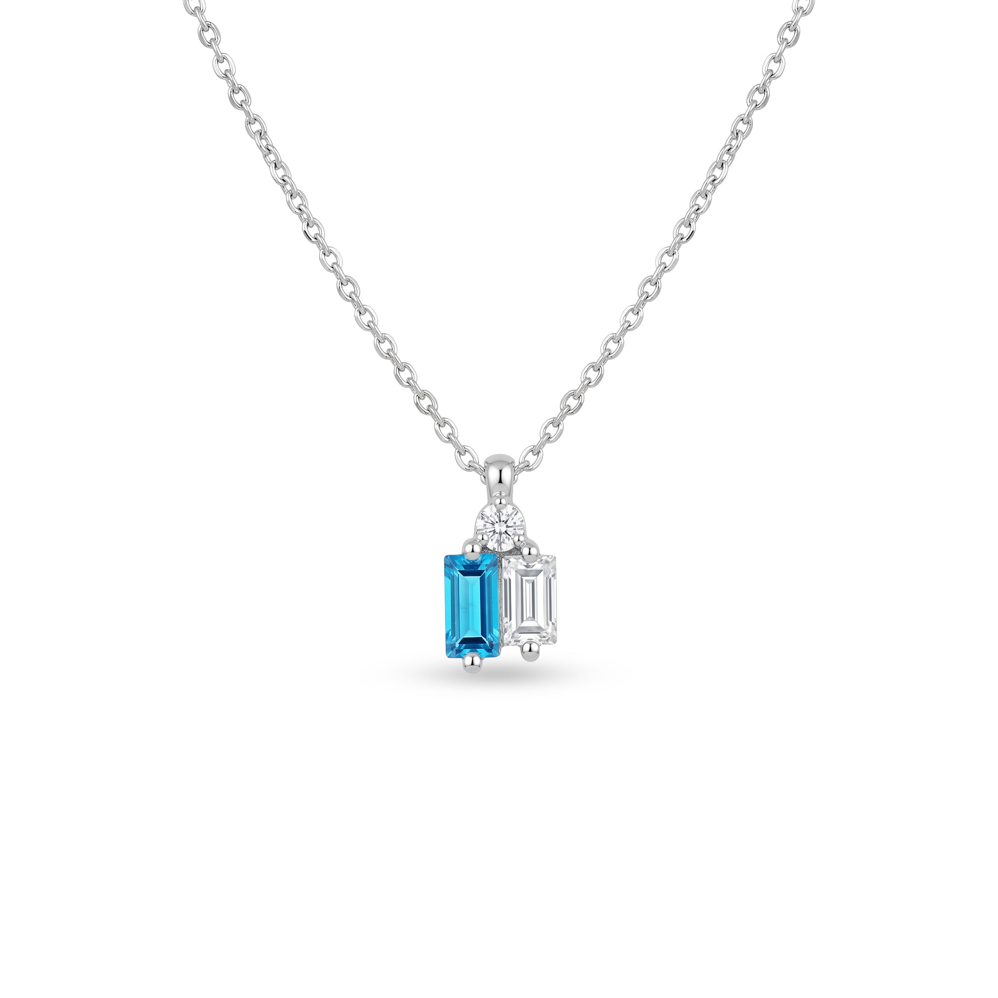 Blue Stone & Baguette Diamond Necklace