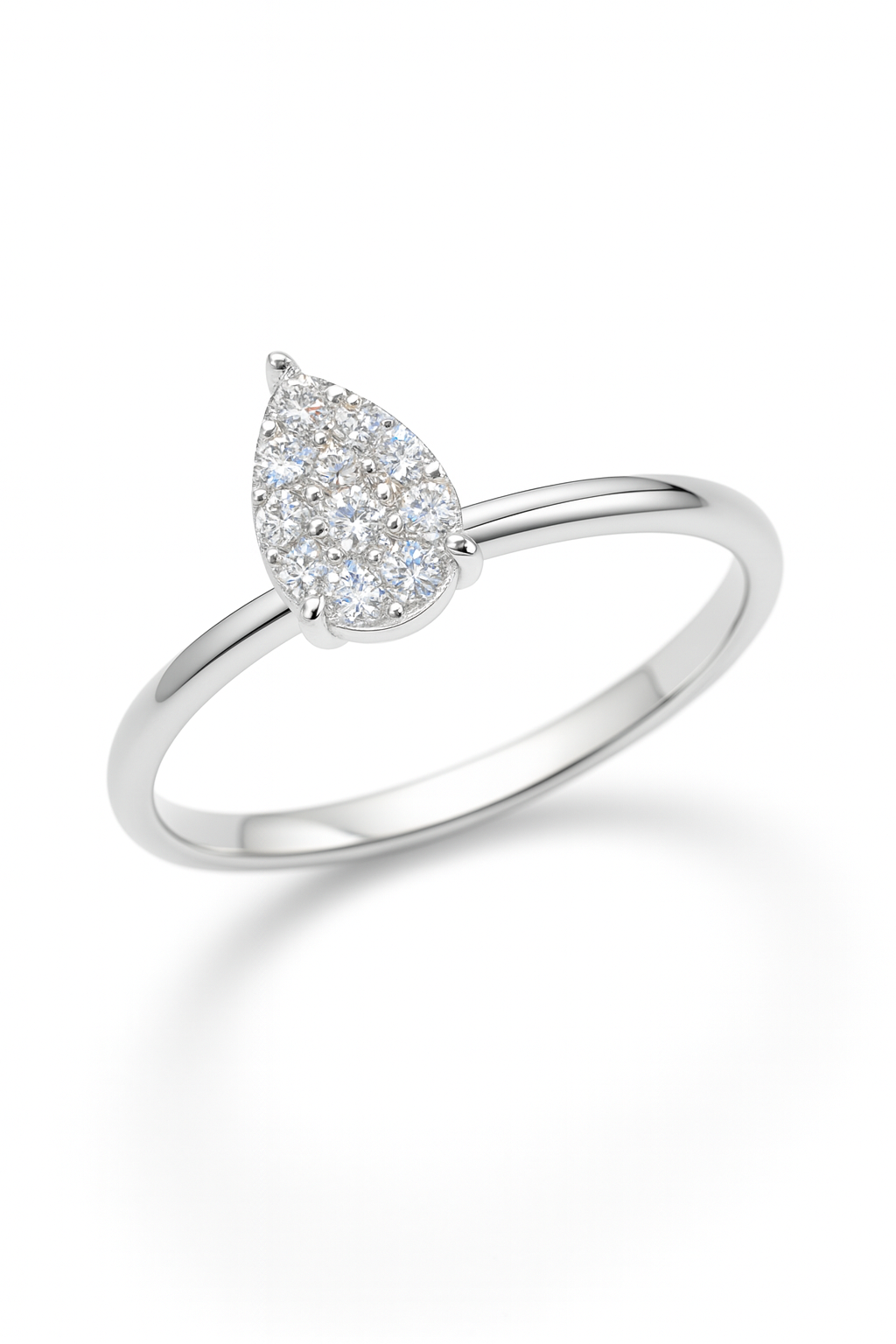 White gold ring with a teardrop-shaped diamond