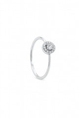 White Gold Solitaire Ring with Halo of Diamonds