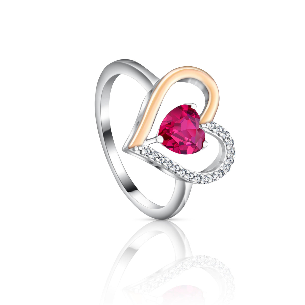 Heart Shaped Red Gemstone with Diamonds Ring