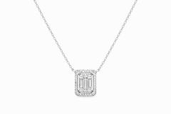 Baguette Diamond Halo Pendant Necklace