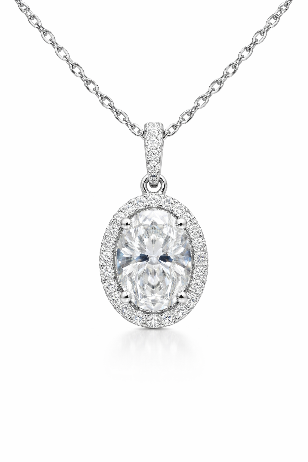Oval Diamond Halo Pendant Necklace