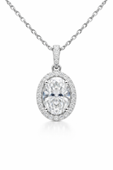 Oval Diamond Halo Pendant Necklace
