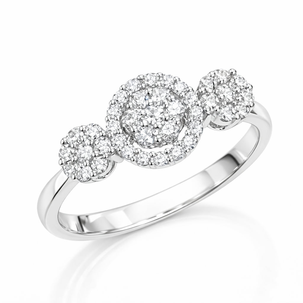 Three Stone Halo Diamond Ring Main image