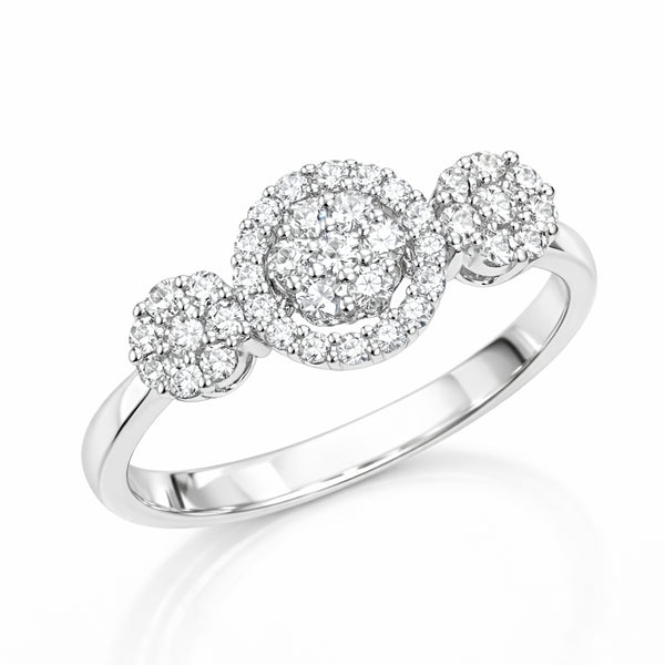Three Stone Halo Diamond Ring