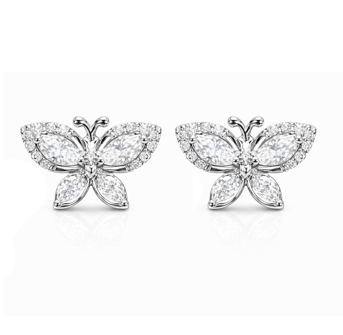 Shop Butterfly Diamond Stud Earrings in 18K Gold by Amadura Jewelry. 0.79 CT G VS1 natural diamonds. Visit El Korba & Citystars. IGI, GIA & HRD certificates.