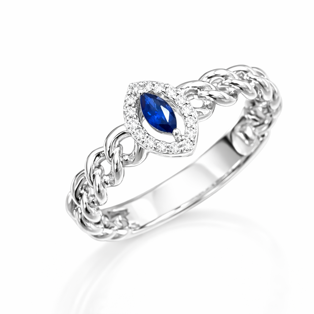 Marquise Sapphire Halo Ring Main image